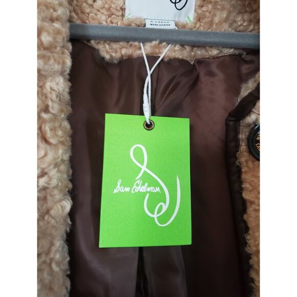 Sam Edelman NWT Camel Brown Long Soft Teddy Coat Faux Leather Accents Women's XL - Picture 16 of 16